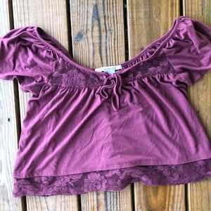 American Rag Burgundy Off Shoulder Crop Top—M